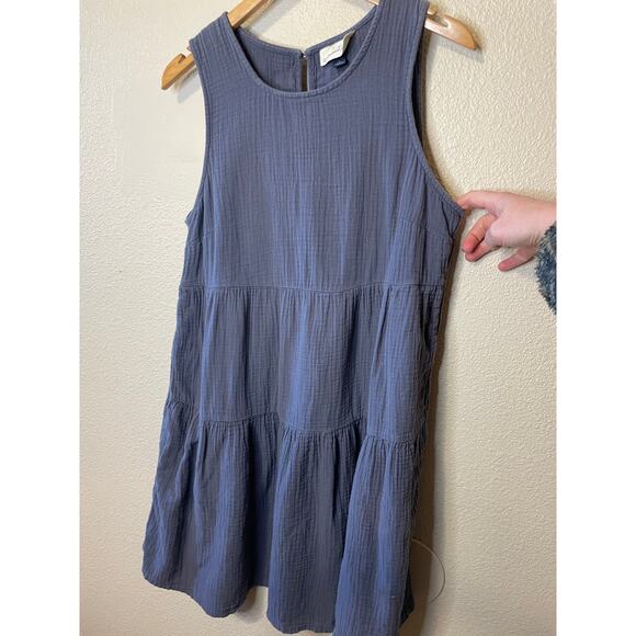 Universal Thread Cotton Gauzy Tank Tiered Navy Blur Mini Dress W/ Pockets Small - Picture 11 of 12